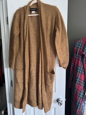 Long Open-Front Cardigan Sweater - Camel